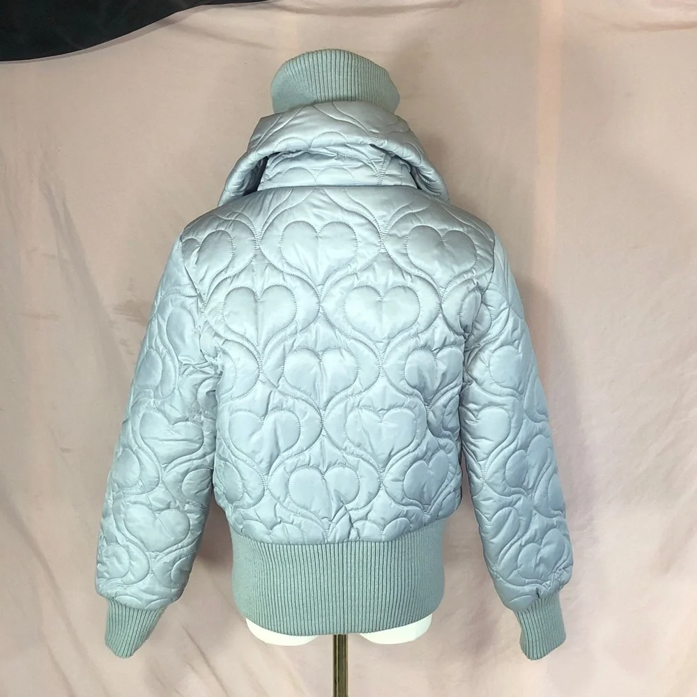 Light Grey Quilted Heart Bomber Jacket Size Medium
